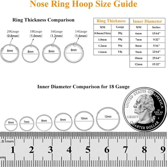 Hypoallergenic 20G-14G Surgical Steel Nose Rings – Versatile & Stylish Designs - Picture 4 of 6